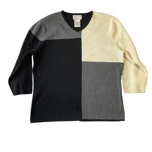 Designers Originals Women Sweatshirt L Black White Colorblock Long Sleeve V-neck